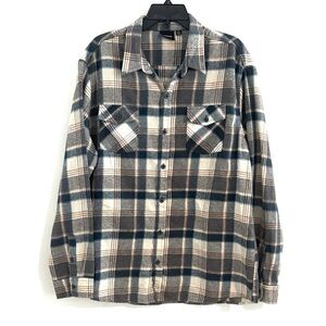 REVESS Men's Size 2XL Tan, Blue, Cream Plaid Flannel Shirt - Blue and Gray